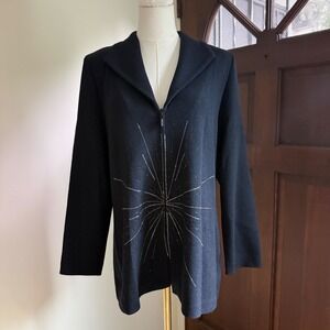 St John Santana Knit Starburst Rhinestone & Paillette Jacket | Black | Size 14
